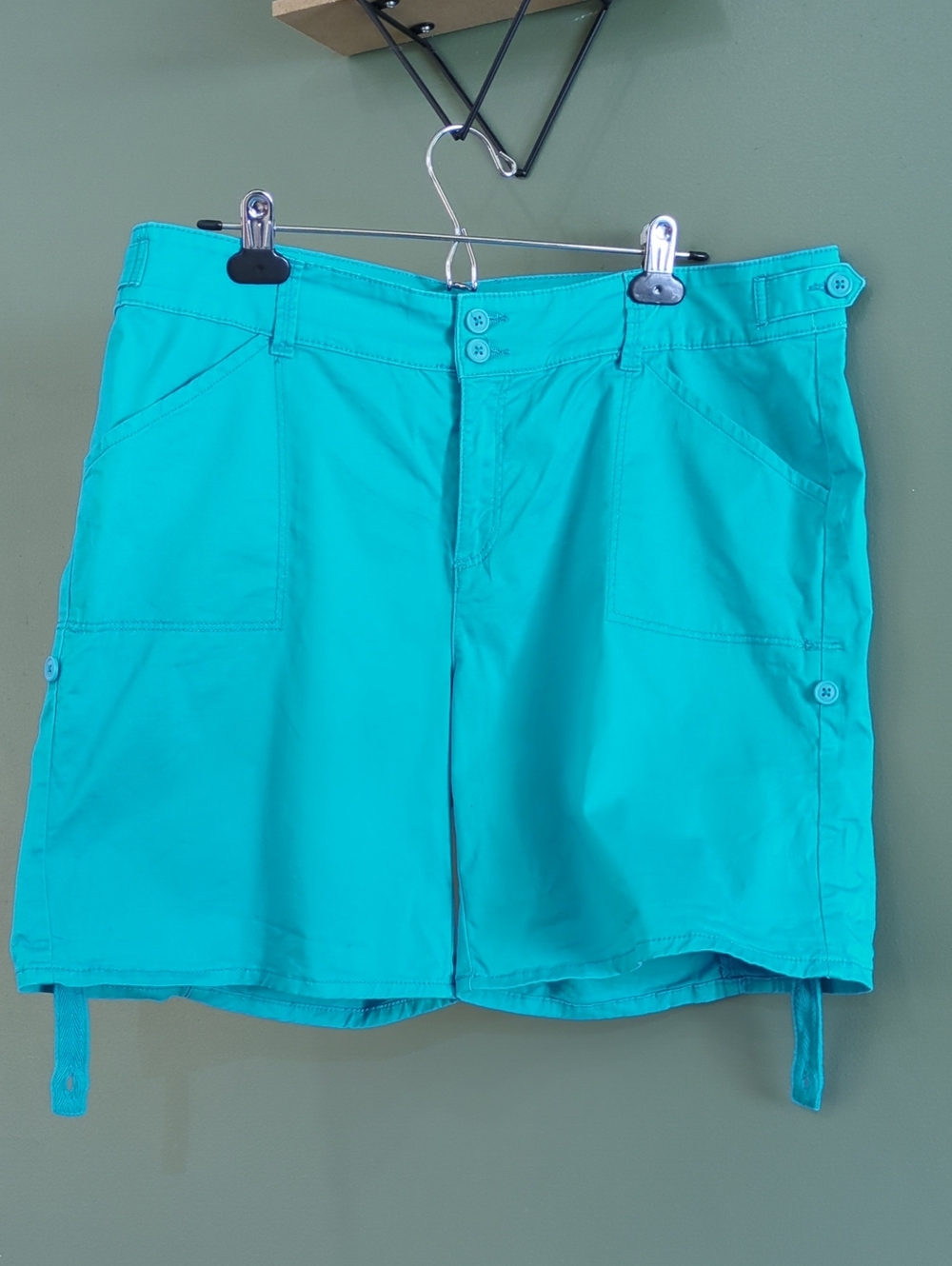 Rickis Roll Cuff Shorts Aqua Blue Button And Zip Closure Sz 14